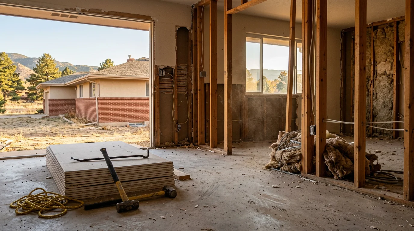 Demolition crew clearing an interior space in Colorado Springs with debris removal